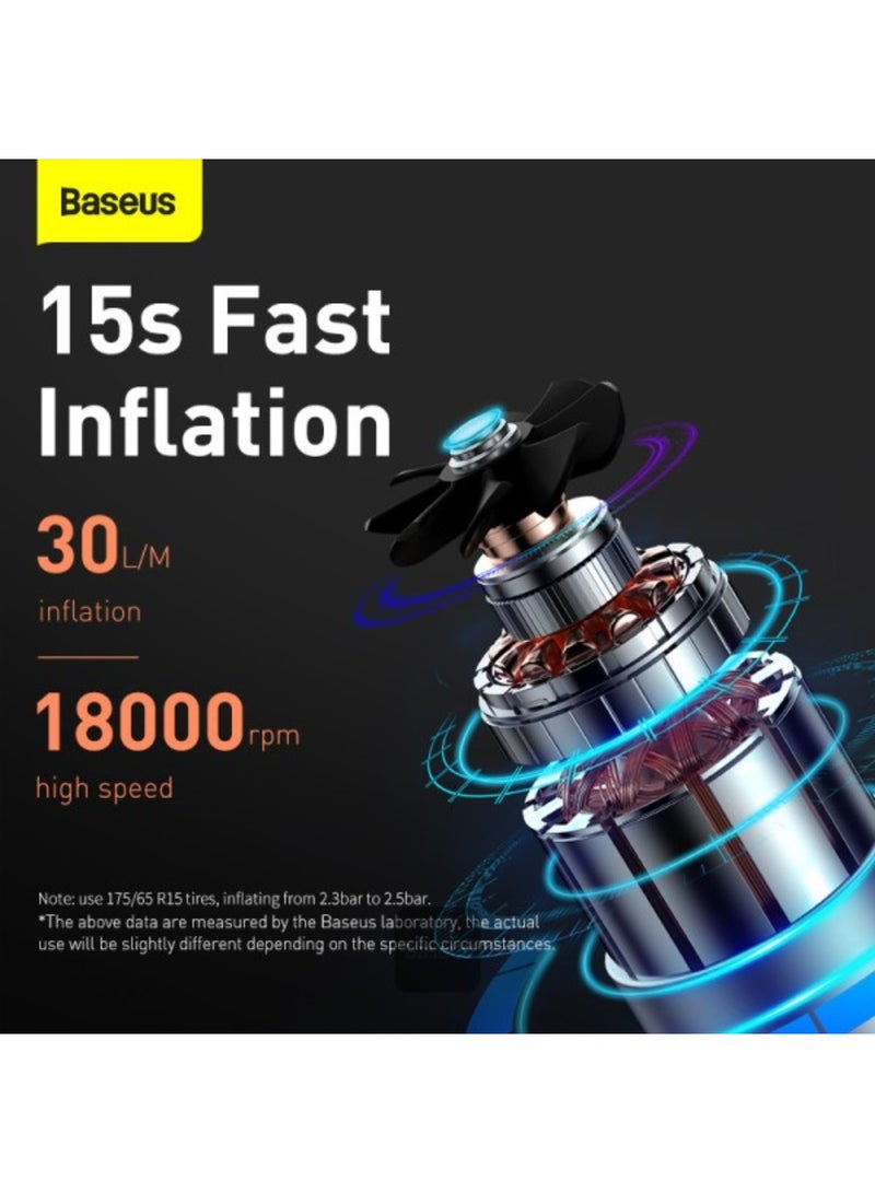 Baseus Baseus Super Mini Inflator Pump Air Compressor Portable Hand-Held Auto Tire Pump - Black  - Image 4