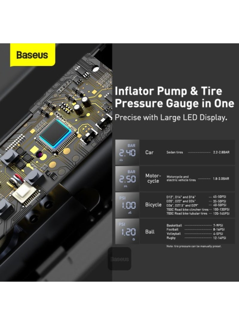 Baseus Baseus Super Mini Inflator Pump Air Compressor Portable Hand-Held Auto Tire Pump - Black  - Image 5