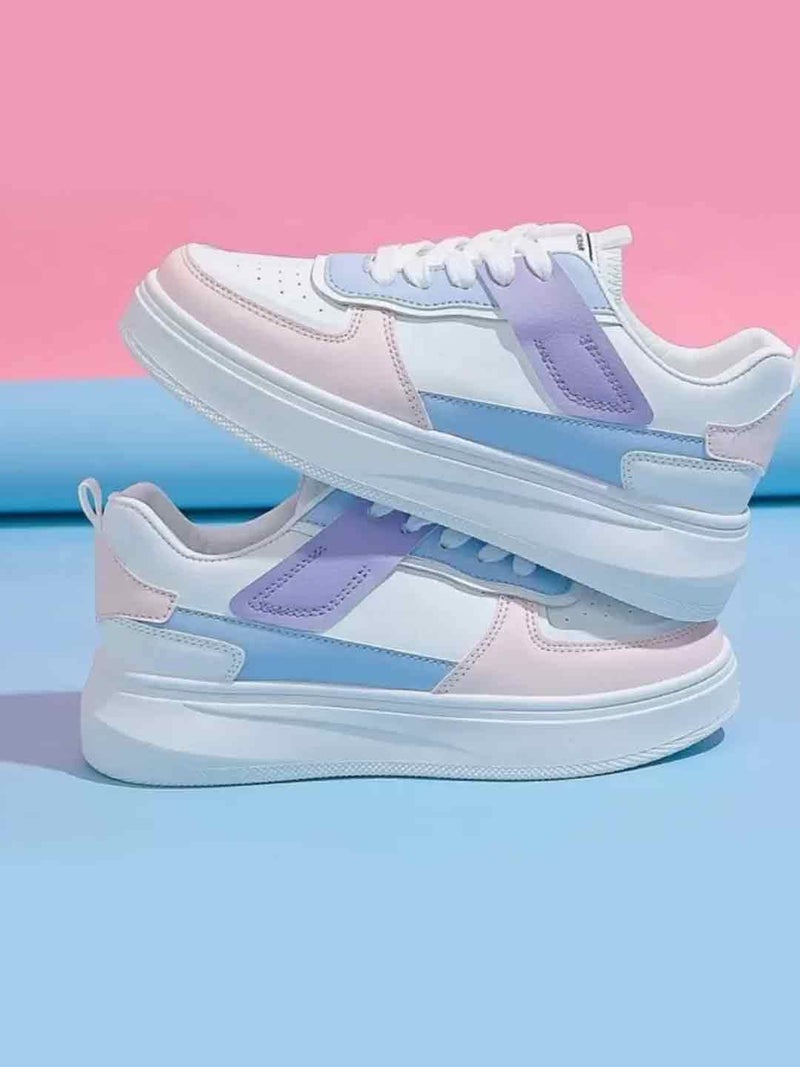 Shoetopia أحذية رياضية نسائية غير رسمية - وردي وأبيض منخفضة القمة مزودة بأربطة مريحة للمشي أنيقة خفيفة الوزن قابلة للتنفس أحذية رياضية للجري EU40 - Image 3