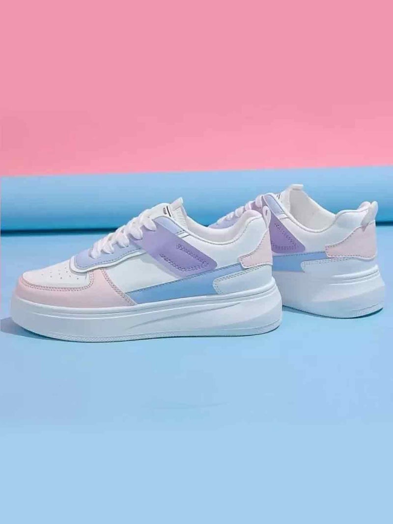 Shoetopia أحذية رياضية نسائية غير رسمية - وردي وأبيض منخفضة القمة مزودة بأربطة مريحة للمشي أنيقة خفيفة الوزن قابلة للتنفس أحذية رياضية للجري EU40 - Image 2