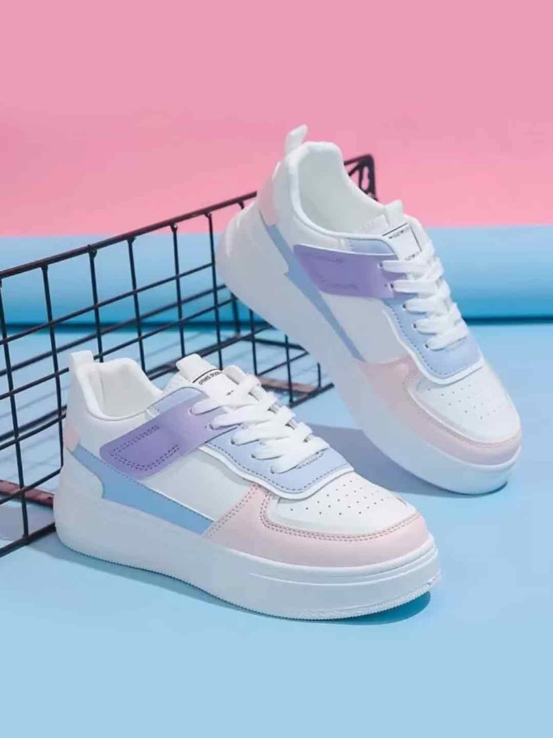 Shoetopia أحذية رياضية نسائية غير رسمية - وردي وأبيض منخفضة القمة مزودة بأربطة مريحة للمشي أنيقة خفيفة الوزن قابلة للتنفس أحذية رياضية للجري EU40 - Image 1