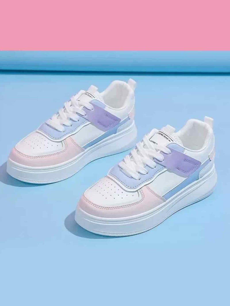 Shoetopia أحذية رياضية نسائية غير رسمية - وردي وأبيض منخفضة القمة مزودة بأربطة مريحة للمشي أنيقة خفيفة الوزن قابلة للتنفس أحذية رياضية للجري EU40 - Image 4