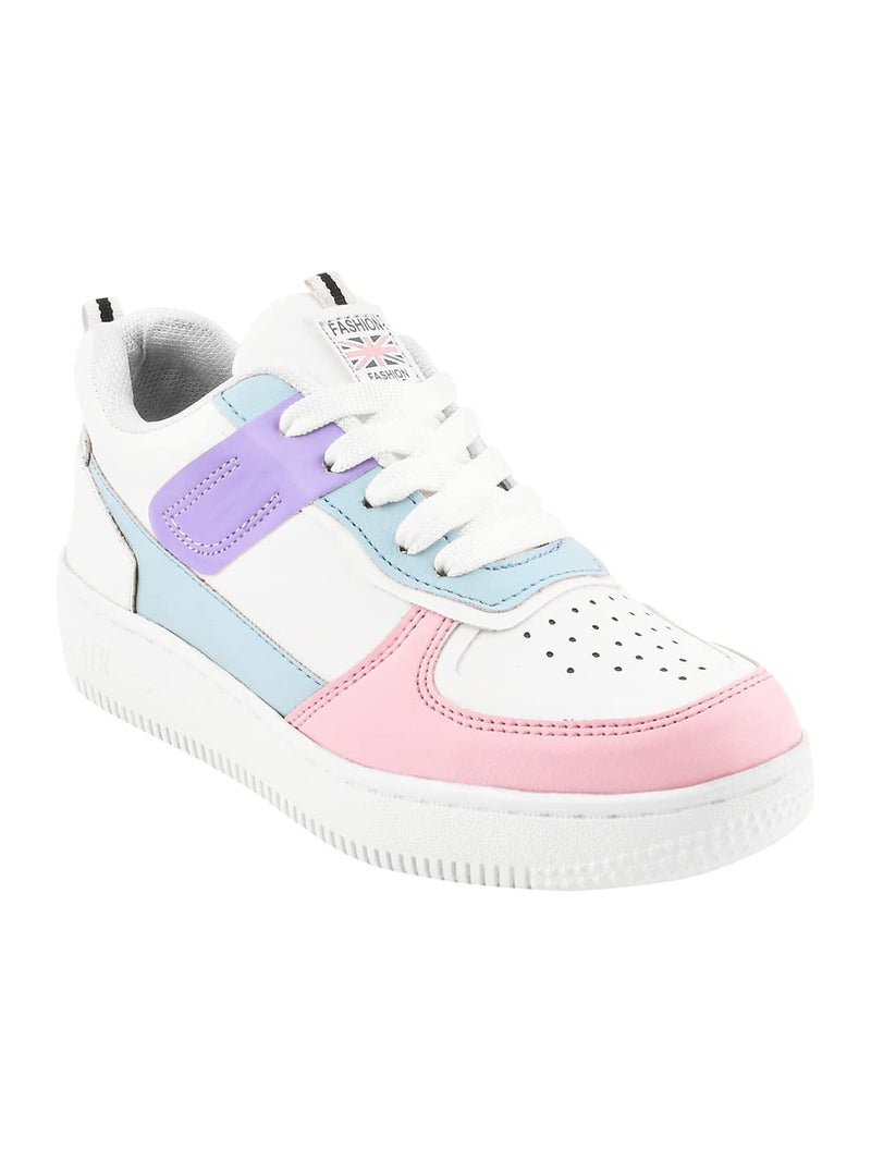 Shoetopia أحذية رياضية نسائية غير رسمية - وردي وأبيض منخفضة القمة مزودة بأربطة مريحة للمشي أنيقة خفيفة الوزن قابلة للتنفس أحذية رياضية للجري EU40 - Image 5