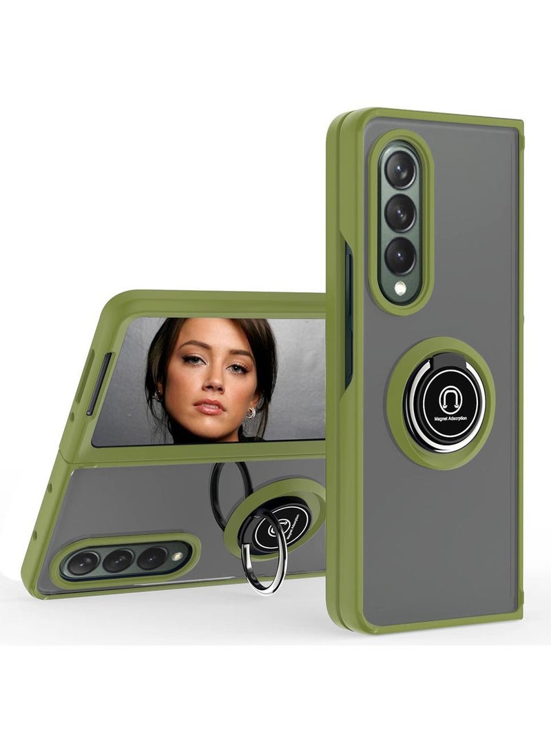 CATANES Samsung Galaxy Z Fold 4 Case with Ring Holder Magnetic Metal Finger Grip Hybrid Folding Cover with Reinforced TPU Bumper Compatible with Galaxy Z Fold4 7.6 inch Light Green - Image 1