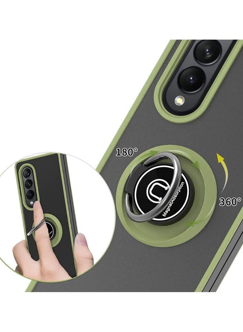 CATANES Samsung Galaxy Z Fold 4 Case with Ring Holder Magnetic Metal Finger Grip Hybrid Folding Cover with Reinforced TPU Bumper Compatible with Galaxy Z Fold4 7.6 inch Light Green - Image 3