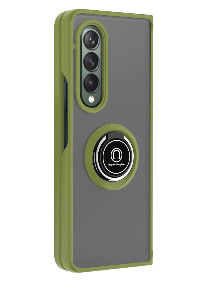 CATANES Samsung Galaxy Z Fold 4 Case with Ring Holder Magnetic Metal Finger Grip Hybrid Folding Cover with Reinforced TPU Bumper Compatible with Galaxy Z Fold4 7.6 inch Light Green - Image 4