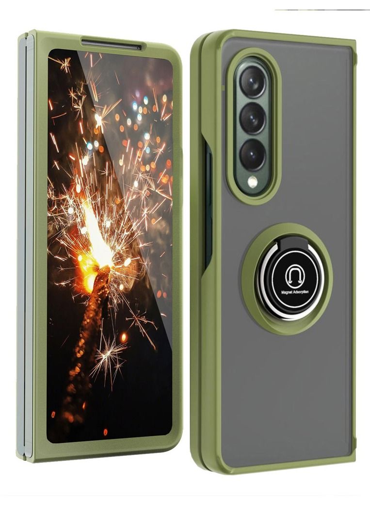 CATANES Samsung Galaxy Z Fold 4 Case with Ring Holder Magnetic Metal Finger Grip Hybrid Folding Cover with Reinforced TPU Bumper Compatible with Galaxy Z Fold4 7.6 inch Light Green - Image 2