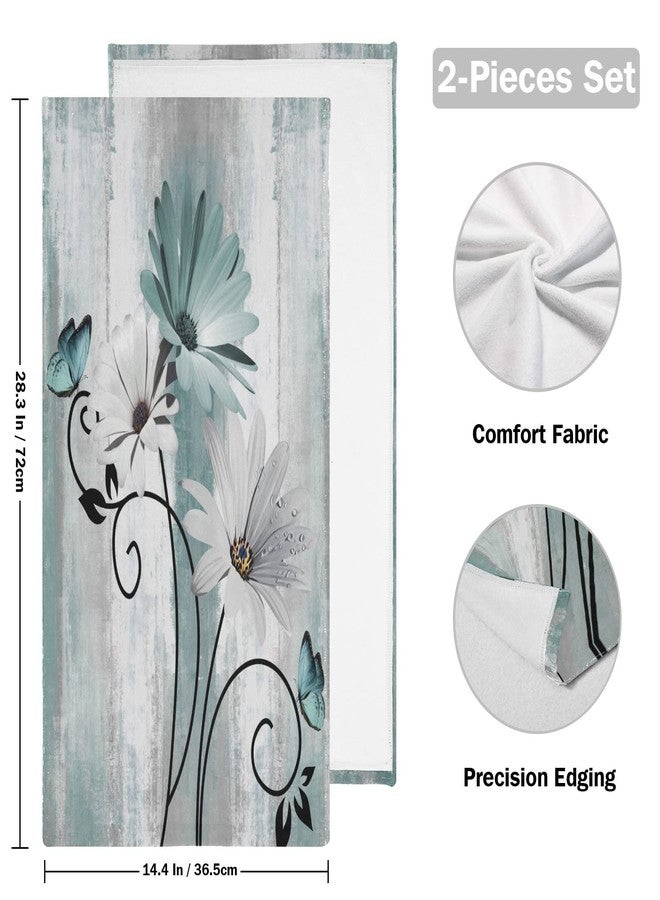 AIYOOLER Hand Towels for Bathroom Set of 2 Farm Teal White Daisy Floral Flowers Butterfly on Country Wooden Soft Absorbent Small Bath Towels Decorative Kitchen Guest Dish Towel for Spa,Hotel 28x14in - Image 2