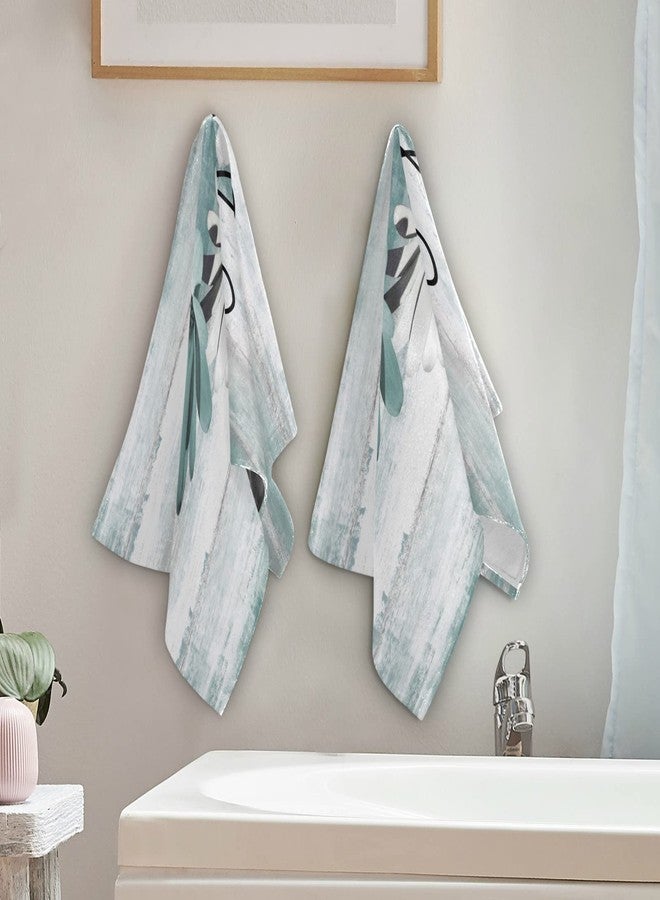 AIYOOLER Hand Towels for Bathroom Set of 2 Farm Teal White Daisy Floral Flowers Butterfly on Country Wooden Soft Absorbent Small Bath Towels Decorative Kitchen Guest Dish Towel for Spa,Hotel 28x14in - Image 3