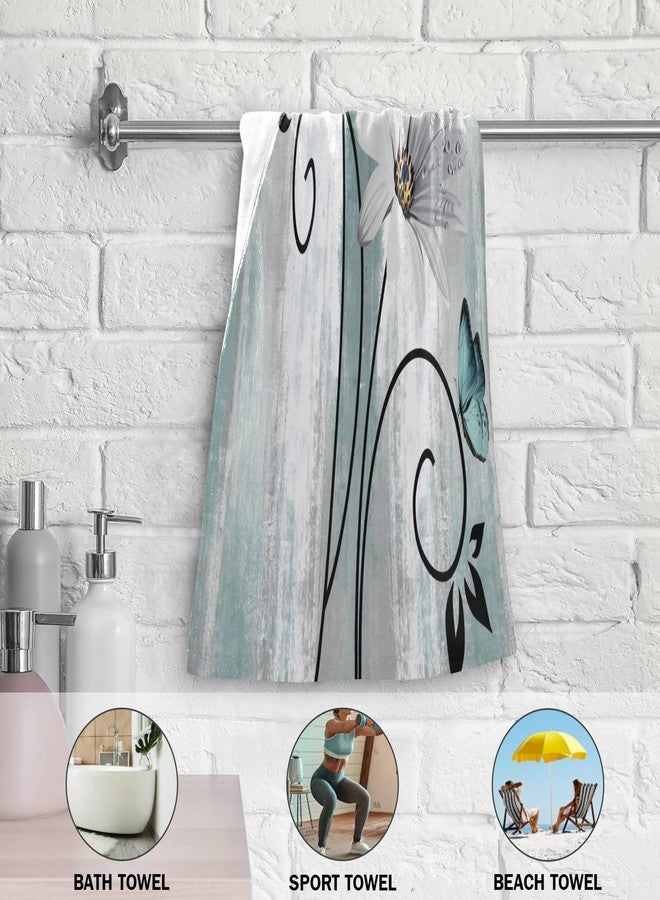 AIYOOLER Hand Towels for Bathroom Set of 2 Farm Teal White Daisy Floral Flowers Butterfly on Country Wooden Soft Absorbent Small Bath Towels Decorative Kitchen Guest Dish Towel for Spa,Hotel 28x14in - Image 5