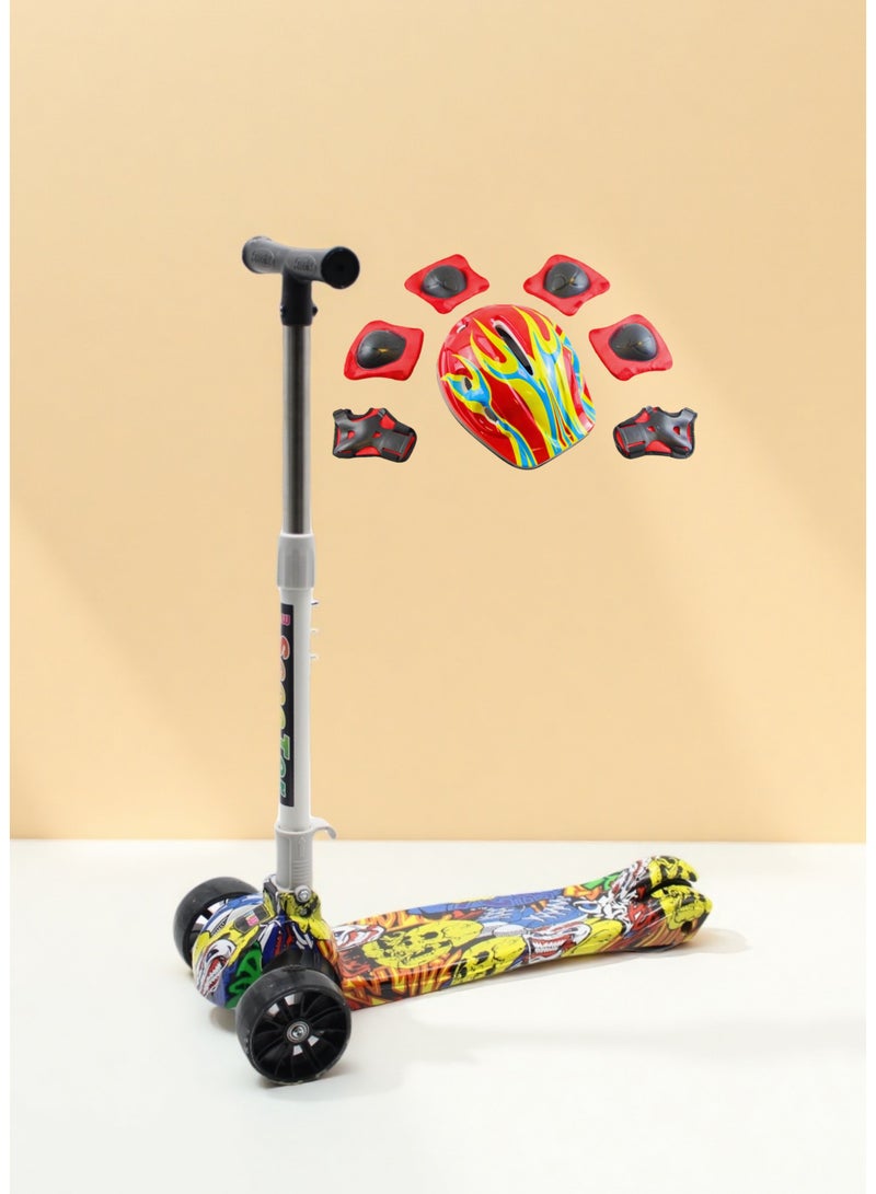 إيزي فيتشور سكوتر ركل للأطفال من إيزي فيوتشر: تصميم قابل للطي، مقبض قابل لضبط الارتفاع، عجلات LED، فرامل خلفية للأعمار من 3 إلى 8 سنوات، بما في ذلك مجموعة معدات الحماية الكاملة - Image 1