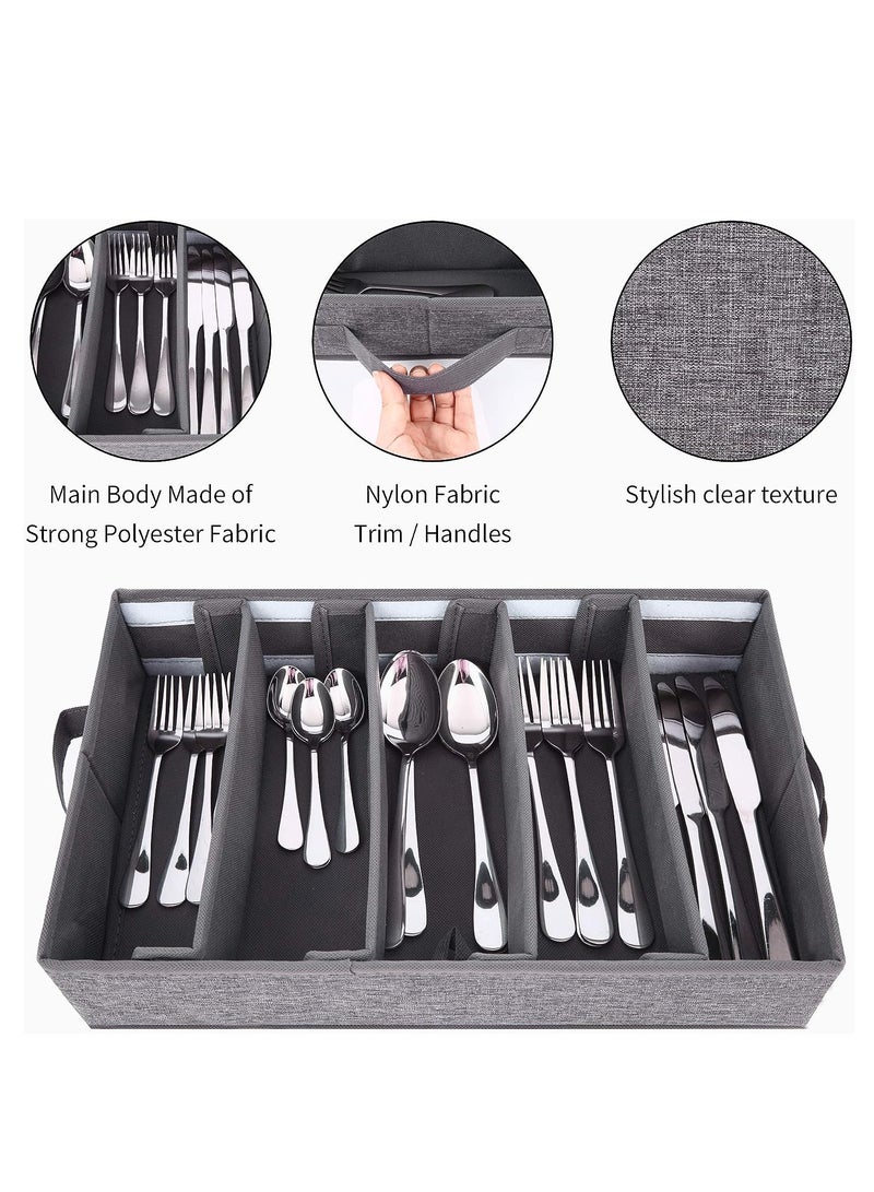 KASTWAVE حافظة أدوات المائدة، صندوق تخزين أدوات الطعام، صندوق أدوات المائدة بغطاء قابل للإزالة وقواطع قابلة للتعديل، لتنظيم أدوات المائدة، أدوات الطعام، السكاكين، سعة كبيرة، رمادي - Image 2