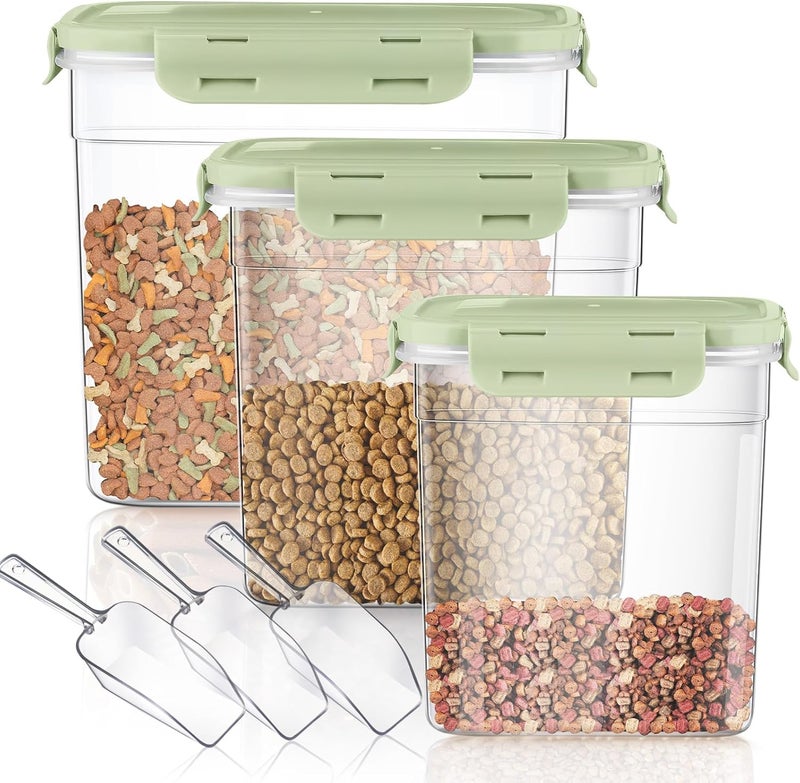 Patelai 6 Pcs Dog and Cat Food Storage Containers with Scoops Set Plastic Pet Food Storage Containers Stackable Airtight Dry for Kitchen 1.27, 2.4, 4 Qt (Green) - Image 1