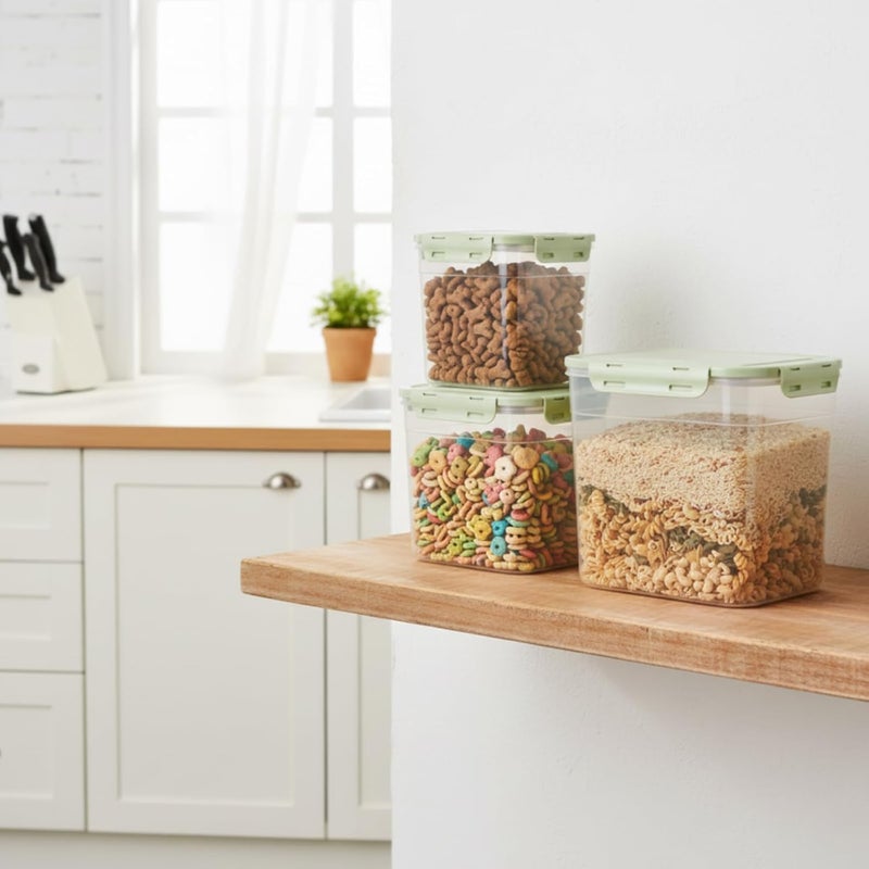 Patelai 6 Pcs Dog and Cat Food Storage Containers with Scoops Set Plastic Pet Food Storage Containers Stackable Airtight Dry for Kitchen 1.27, 2.4, 4 Qt (Green) - Image 4