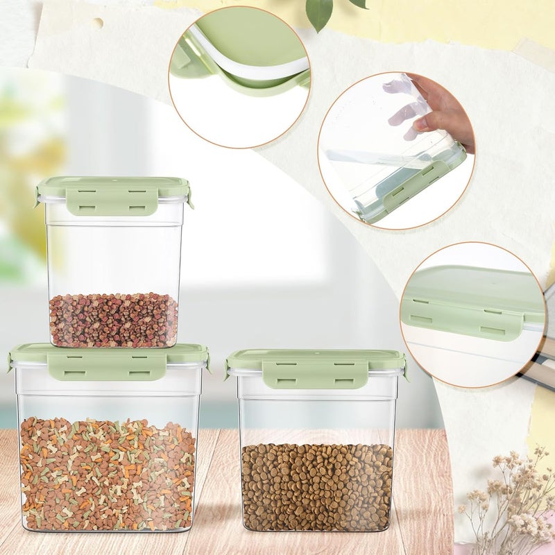 Patelai 6 Pcs Dog and Cat Food Storage Containers with Scoops Set Plastic Pet Food Storage Containers Stackable Airtight Dry for Kitchen 1.27, 2.4, 4 Qt (Green) - Image 3