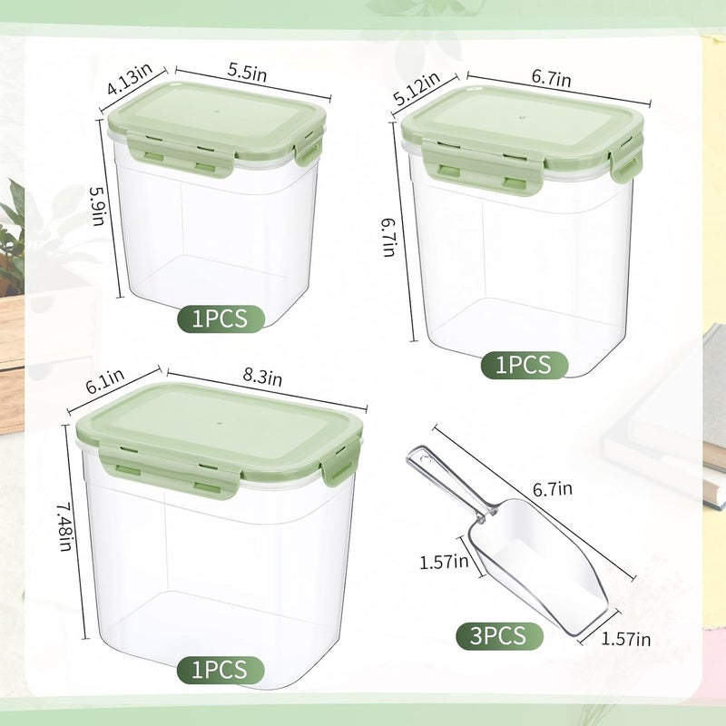 Patelai 6 Pcs Dog and Cat Food Storage Containers with Scoops Set Plastic Pet Food Storage Containers Stackable Airtight Dry for Kitchen 1.27, 2.4, 4 Qt (Green) - Image 2