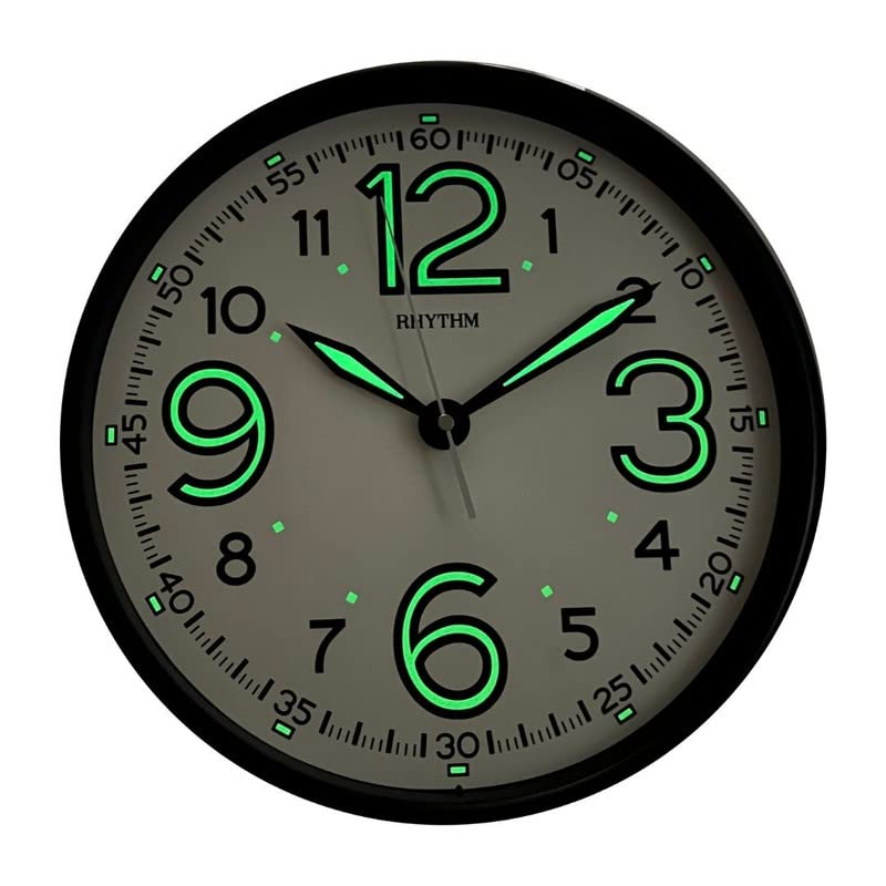 RHYTHM (Japan) Round Plastic Case Night Glow English Numbers Hands Analog Wall Clock For Living Room Bedroom Home Office Decor Gifts (Size: 31 x 4.5 x 31 CM | Weight: 735 Gram | Color: Black) - Image 2