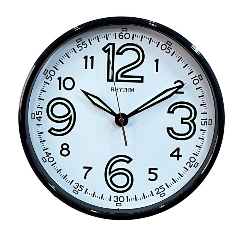 RHYTHM (Japan) Round Plastic Case Night Glow English Numbers Hands Analog Wall Clock For Living Room Bedroom Home Office Decor Gifts (Size: 31 x 4.5 x 31 CM | Weight: 735 Gram | Color: Black) - Image 1