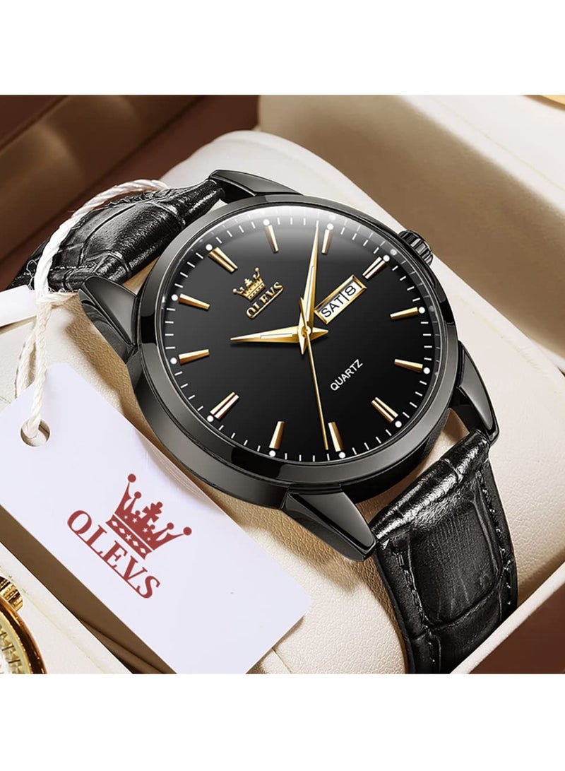 OLEVS Watches for Men Quartz Analog Water Resistant Leather Watch Black 6898  - Image 4