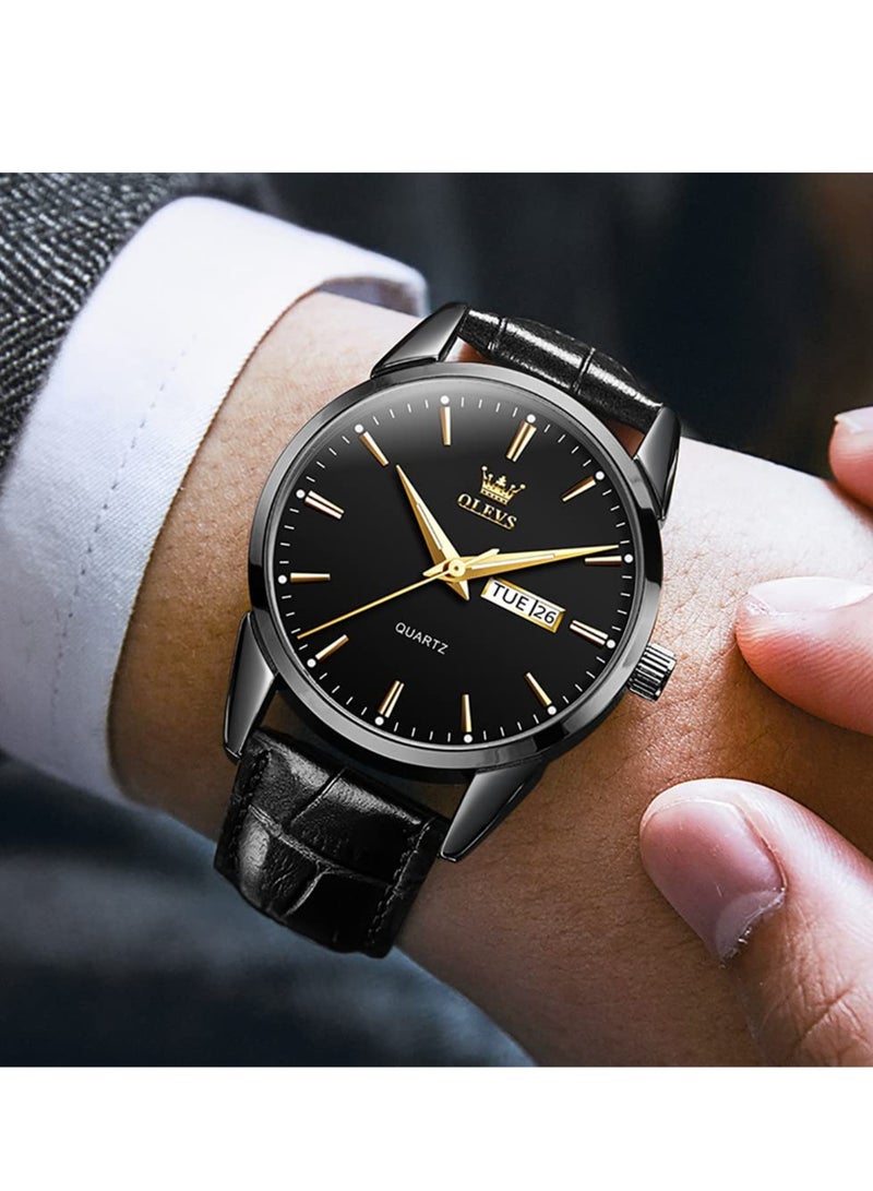OLEVS Watches for Men Quartz Analog Water Resistant Leather Watch Black 6898  - Image 2