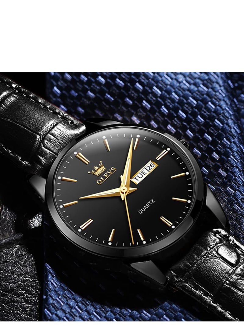 OLEVS Watches for Men Quartz Analog Water Resistant Leather Watch Black 6898  - Image 5