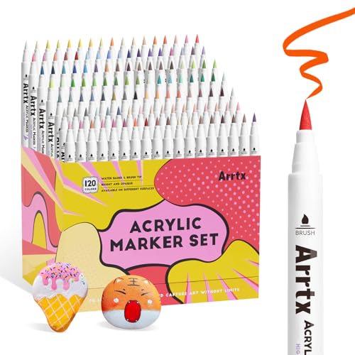 Arrtx 120 Colors Markers Paint Pens Acrylic Paint Pens for Artists Adults Coloring Drawing Cartoon Anime Comic Brush Tip for Rock Painting Wood Canvas DIY Crafts Making Art Supplies - Image 1
