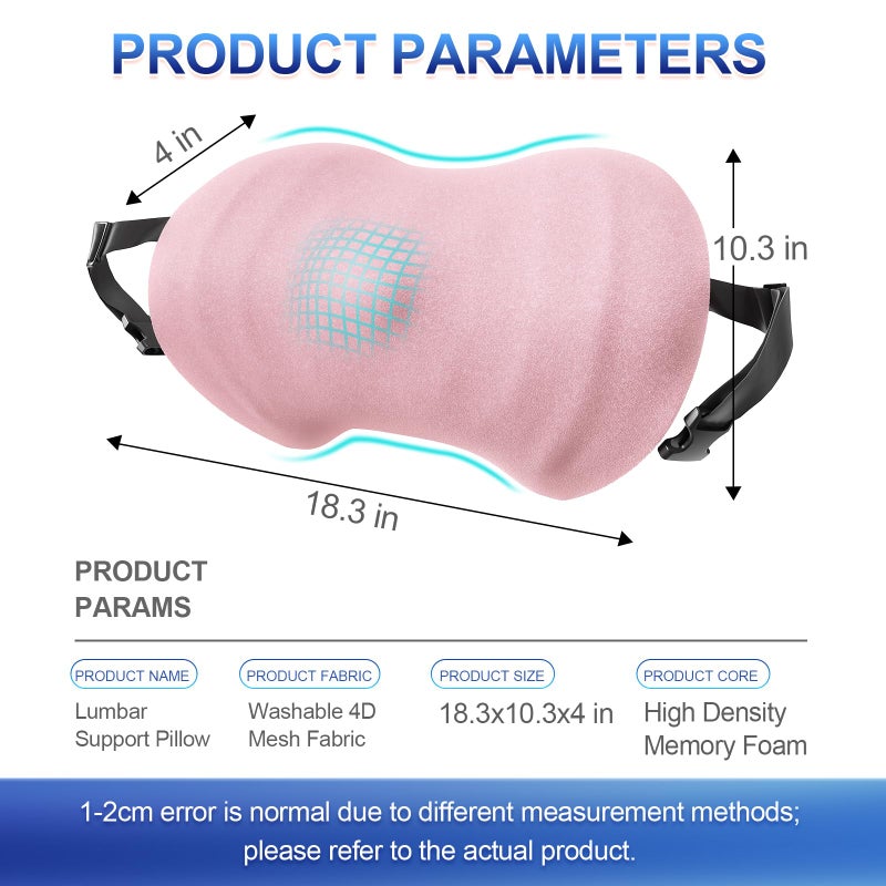 BYMECOST Lumbar Support Pillow, Ergonomic Back Cushion for Office Chair, Memory Foam Car Lumbar Pillow Lower Back Pain Relief with Adjustable Straps, Back Support Pillow for Car, Office, Home(Pink) - Image 2