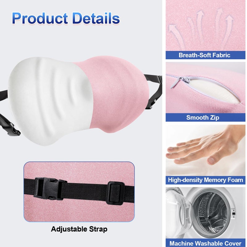 BYMECOST Lumbar Support Pillow, Ergonomic Back Cushion for Office Chair, Memory Foam Car Lumbar Pillow Lower Back Pain Relief with Adjustable Straps, Back Support Pillow for Car, Office, Home(Pink) - Image 4