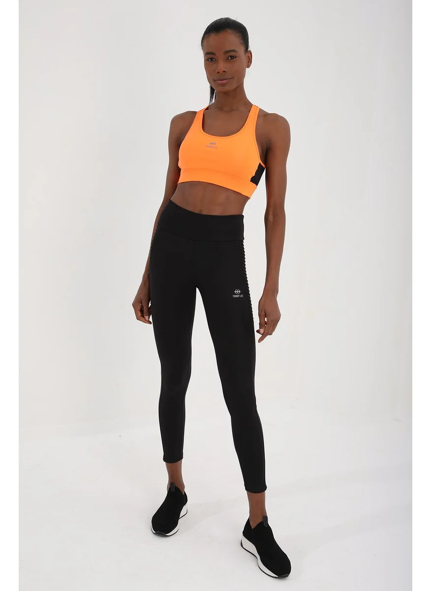 Tommy Life Neon Orange Women's Cross Back Detail Slim Fit U Neck Sports Bustier - 97121