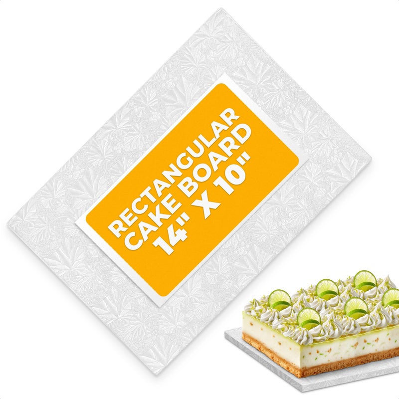 NADOBA NADOBA Cake Board Rectangle  14 x 10 GreaseProof Foil Rectangle Cake Boards with DoubleWall Corrugated Design Smooth Wrapped Edges  Sturdy White Display for Cakes Pastries and Desserts