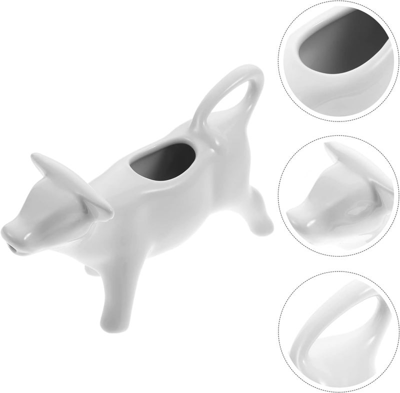 woobles Pull Flower Cup Milk Jug White Ceramic Creamer with Handle Milk Kettle Sauce Holder Milk Pitcher Coffee Milk Creamer Pitcher （ White Cow, 40ML ） - Image 3
