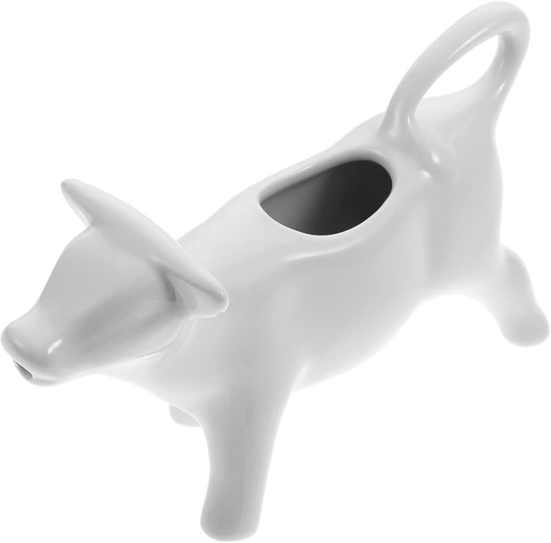 woobles Pull Flower Cup Milk Jug White Ceramic Creamer with Handle Milk Kettle Sauce Holder Milk Pitcher Coffee Milk Creamer Pitcher （ White Cow, 40ML ） - Image 1