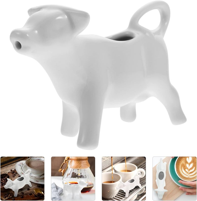 woobles Pull Flower Cup Milk Jug White Ceramic Creamer with Handle Milk Kettle Sauce Holder Milk Pitcher Coffee Milk Creamer Pitcher （ White Cow, 40ML ） - Image 4