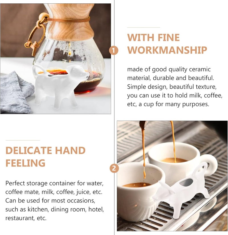 woobles Pull Flower Cup Milk Jug White Ceramic Creamer with Handle Milk Kettle Sauce Holder Milk Pitcher Coffee Milk Creamer Pitcher （ White Cow, 40ML ） - Image 2