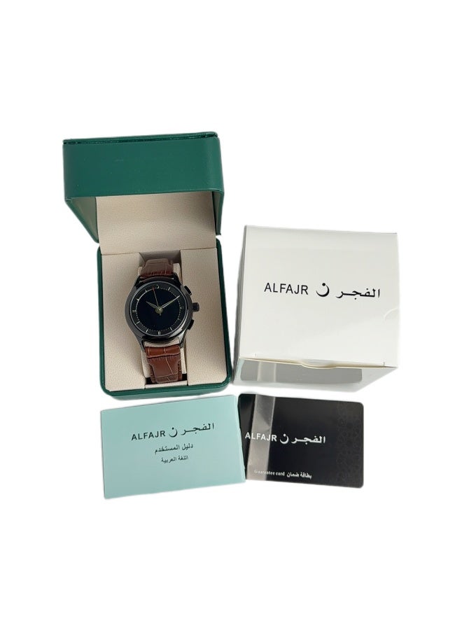 Al Fajr Analogue and digital dual-display Black circular dial wristwatch, brown leather strap and black dial Minimalist and fashionable style watch WW-22BBL-ZS - Image 5