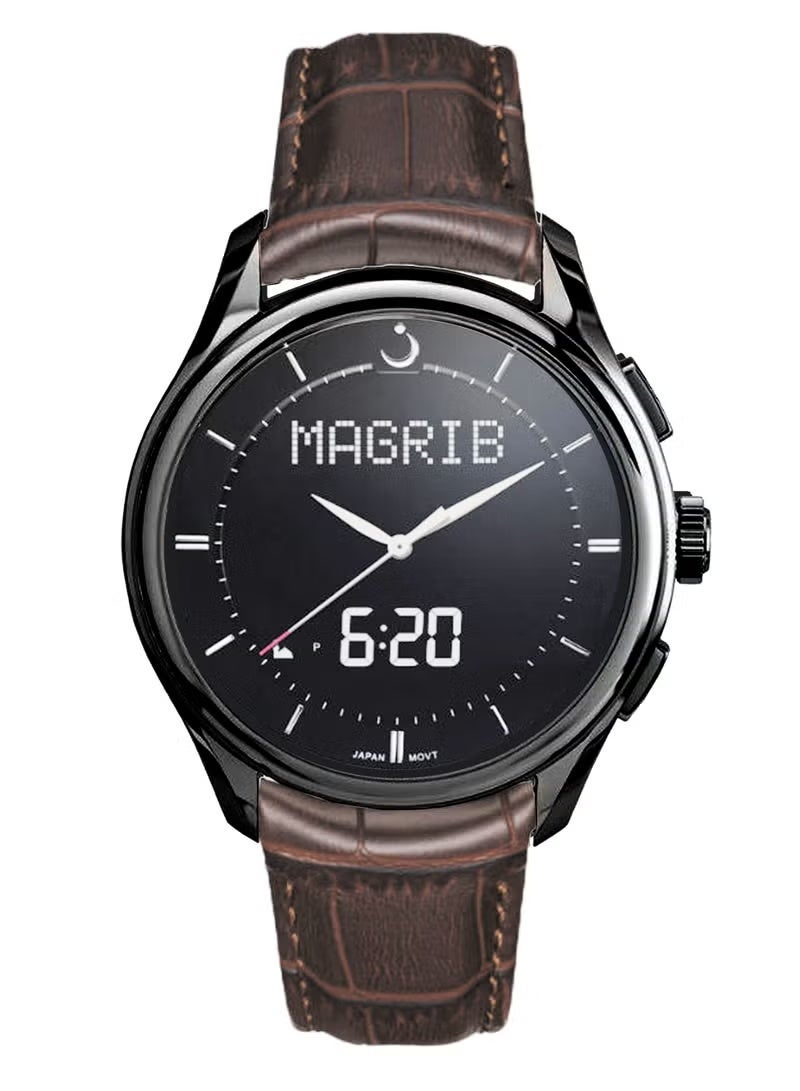 Analogue and digital dual-display Black circular dial wristwatch, brown leather strap and black dial Minimalist and fashionable style watch WW-22BBL-ZS dawn Clock. - Image 1