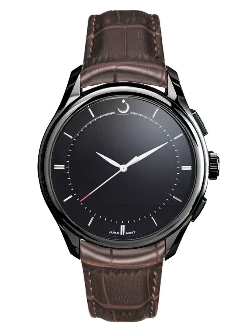 Analogue and digital dual-display Black circular dial wristwatch, brown leather strap and black dial Minimalist and fashionable style watch WW-22BBL-ZS dawn Clock. - Image 2