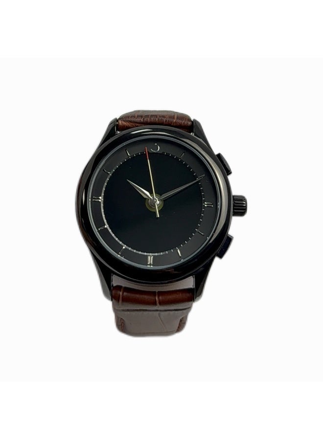 Analogue and digital dual-display Black circular dial wristwatch, brown leather strap and black dial Minimalist and fashionable style watch WW-22BBL-ZS dawn Clock. - Image 3