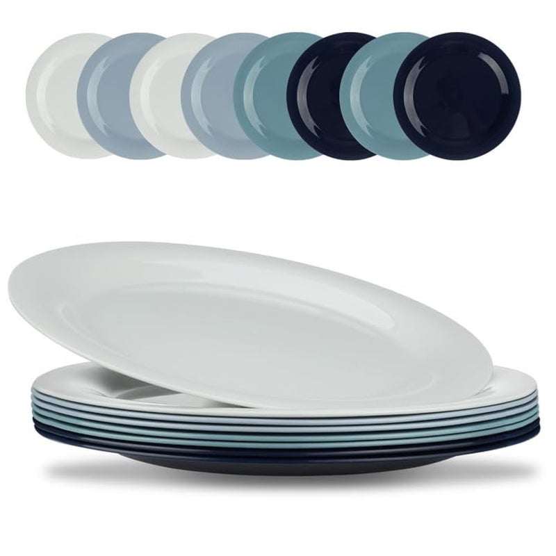 BEWOS 102 Inch Plastic Dinner Plates Set 8 Pack Unbreakable Dinnerware Light Weight Reusable Plates for Party Camping Kitchen  Dishwasher  Microwave Safe