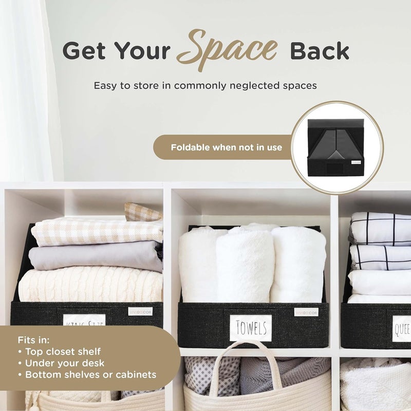 VIVIDECOR Trapezoid Closet Bins for Shelves – 12x12x10 Fabric Storage Baskets, Collapsible Organizer Boxes for Bedroom, Jeans, Sweaters– Black, 3 Pack - Image 5