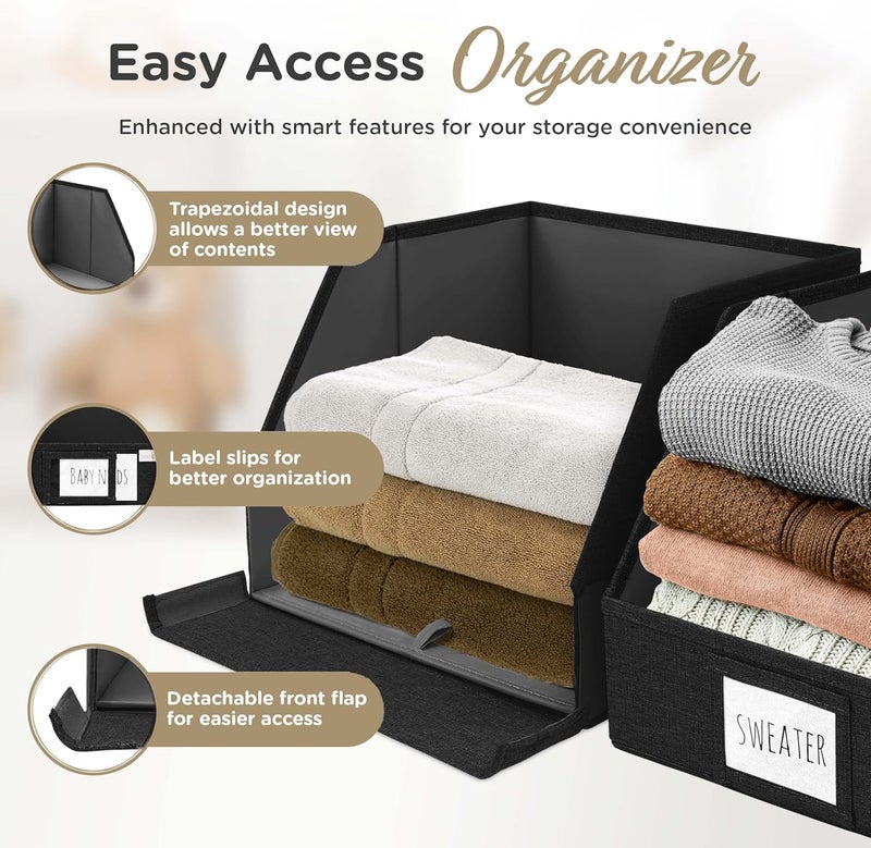 VIVIDECOR Trapezoid Closet Bins for Shelves – 12x12x10 Fabric Storage Baskets, Collapsible Organizer Boxes for Bedroom, Jeans, Sweaters– Black, 3 Pack - Image 3
