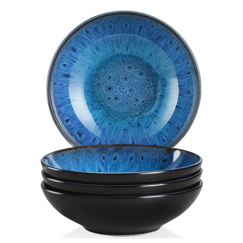 vancasso Bubble Stoneware Wide and Deep Pasta Bowl Set 4Piece Reactive Glaze Blue Soup Plate 82in Soup Bowl Large Bowl 950ml32oz