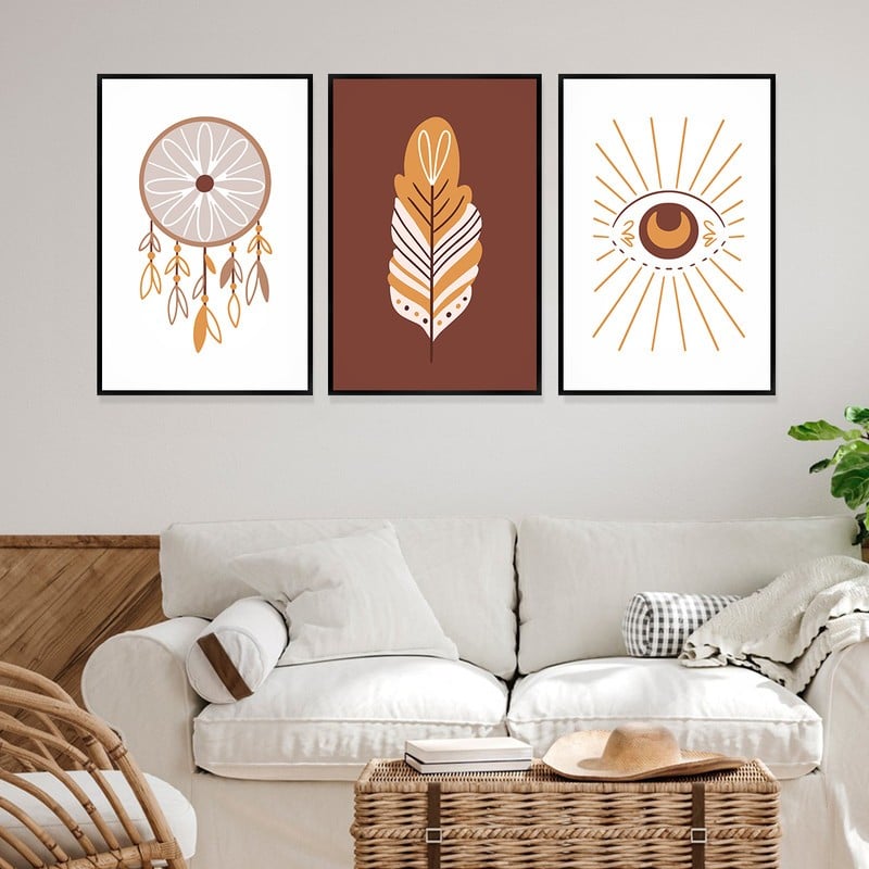 Marktna Three canvas prints in a bohemian art style with a hollow frame, measuring (120×60), three pieces - Image 2