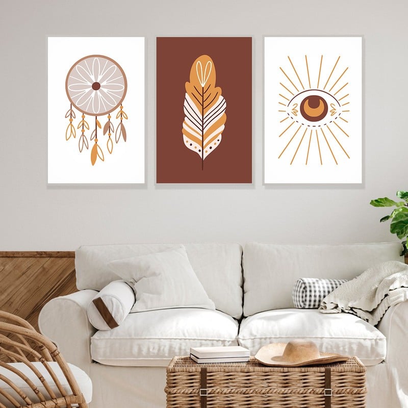 Marktna Three canvas prints in a bohemian art style with a hollow frame, measuring (120×60), three pieces - Image 3