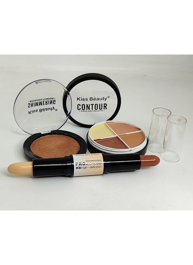 Kiss Beauty - Professional Contour Kit - Highlight And Sculpt With Flawless Precision | Best Contour And Highlighter Palette For All Skin Tones (Contour Kit-3D) - Image 1
