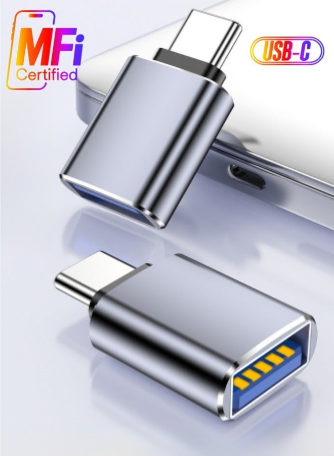 الصفحة الرئيسية عبوة 2 محول USB إلى USB C، محول USB C ذكر إلى USB 3.0 أنثى، محول USB عالي السرعة لنقل البيانات لسلسلة Samsung S24 Ultra، سلسلة iPhone 16/15، iPad، MacBook، Xiaomi، HONOR، أجهزة لوحية رمادية - Image 1