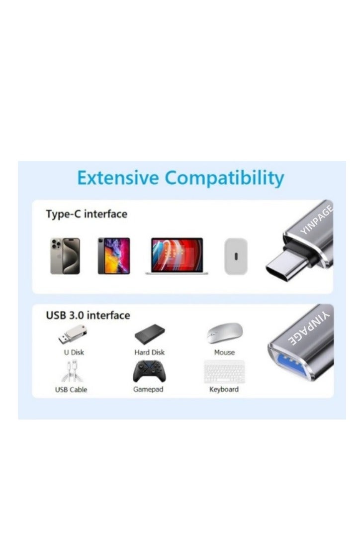 الصفحة الرئيسية عبوة 2 محول USB إلى USB C، محول USB C ذكر إلى USB 3.0 أنثى، محول USB عالي السرعة لنقل البيانات لسلسلة Samsung S24 Ultra، سلسلة iPhone 16/15، iPad، MacBook، Xiaomi، HONOR، أجهزة لوحية رمادية - Image 2