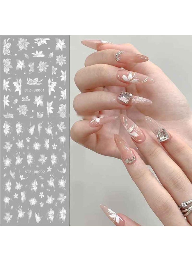 قطعتان من ملصقات تزيين الأظافر على شكل زهور بيضاء، ملصقات ثلاثية الأبعاد لأزهار الماغنوليا البيضاء، تصميم أنيق لأظافر الزفاف، ملصقات لاصقة منزلقة للنساء لتزيين أظافرهن في فصل الصيف - Image 2