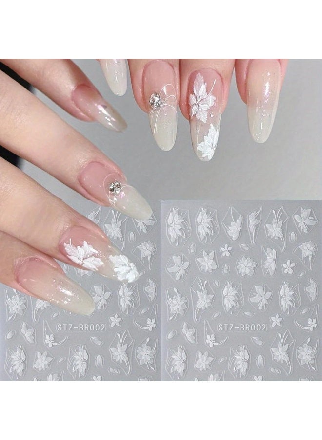 قطعتان من ملصقات تزيين الأظافر على شكل زهور بيضاء، ملصقات ثلاثية الأبعاد لأزهار الماغنوليا البيضاء، تصميم أنيق لأظافر الزفاف، ملصقات لاصقة منزلقة للنساء لتزيين أظافرهن في فصل الصيف - Image 3