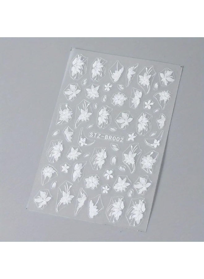 قطعتان من ملصقات تزيين الأظافر على شكل زهور بيضاء، ملصقات ثلاثية الأبعاد لأزهار الماغنوليا البيضاء، تصميم أنيق لأظافر الزفاف، ملصقات لاصقة منزلقة للنساء لتزيين أظافرهن في فصل الصيف - Image 5